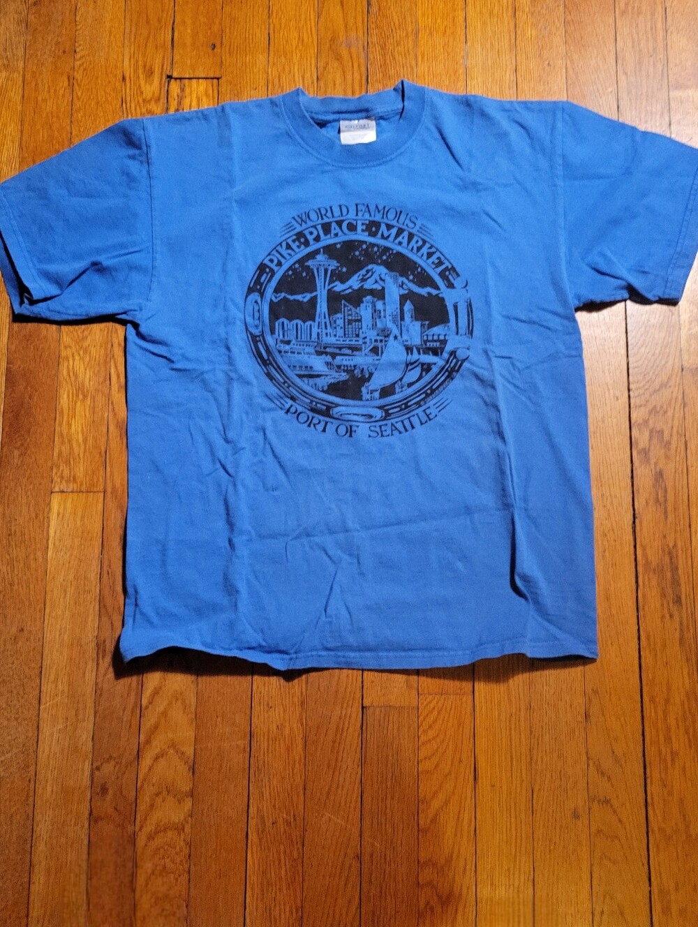 Vtg Graphic Seattle & Pike Place Market Blue Short Sleeve Tee shirt Women's L
